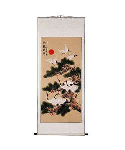 Crane and Pine Chinese Art Wall Scroll Painting  