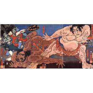   Keyring Japanese Art Utagawa Kuniyoshi Wrestling