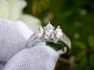14K WHITE GOLD 3 STONE DIAMOND PAST PRESENT FUTURE ENGAGEMENT WEDDING 