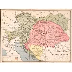 1914 Lithograph Map Austria Hungary Transylvania Croatia Bohemia Alps 
