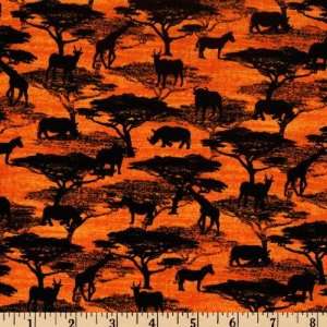  45 Wide Serengeti Animal Silhouettes Sunset Fabric By 