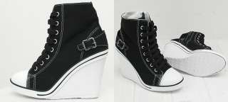 Womens Black Sneakers Zip Wedge Heel Boots US 5~8  