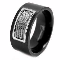 Stainless Steel Black plated Mens Cable Inlay Ring  
