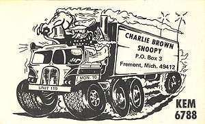   CB radio QSL postcard Rat Fink style comic big rig 1970s Fremont MI