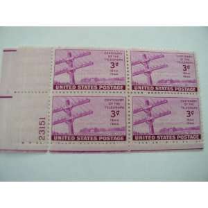  Plate Block of 4, $.03 Cent US Postage Stamps, Telegraph 