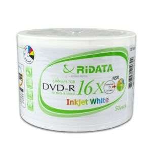50 Ritek Ridata 16X DVD R White Inkjet Hub Printable  