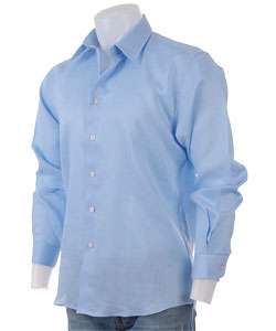 Red O Mens Light Blue Button Up Linen Shirt  