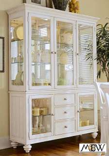 Distressed White Lighted 3 Drawer China Cabinet FREE SH  