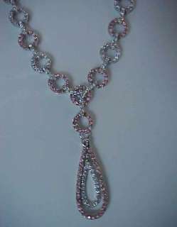   Micro Pave Pink & White cz Circle Links Rose Gold ep NECKLACE  
