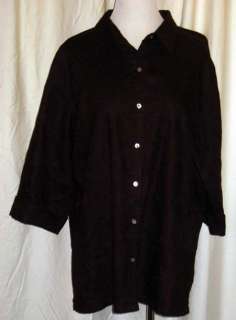 NEW Chicos Design 3 L XL Black Linen Tunic Button Front 3/4 Sleeve 