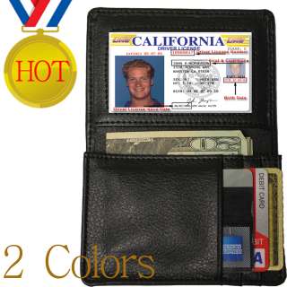soft LEATHER Thin ID Window Credit Cards Holder Money Wallet name card 