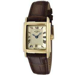 Rotary Womens Champagne Textured Dial Brown Leather Watch   