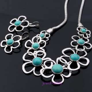 Unique HOWLITE turquoise flower Tibet silver bead chain necklace