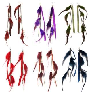   Fascinating Feather Ribbon Long Chain Earrings Drop Dangle  