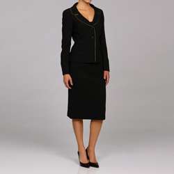 Evan Picone Womens Novelty Piped Crepe Jacket Skirt Suit   