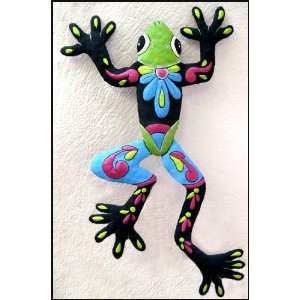 Blue, Green, Black Frog   Hand Painted Metal Wall Décor  