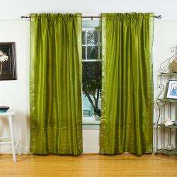 Olive Green Sheer Sari 84 inch Rod Pocket Curtain Panels (India 