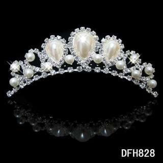 Wedding Bridal crystal PEARL veil tiara crown comb 0828  