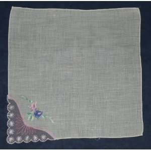  Vintage Ladies Handkerchief With Pink And Blue Floral 