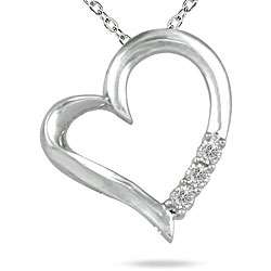 Sterling Silver Diamond 3 stone Heart Necklace  