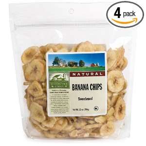 Woodstock Farms Banana Chips, Sweetened, 12 Ounce Bags (Pack of 4 