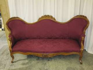 Vintage Victorian Style Long Sofa w Walnut Trim XCLNT  
