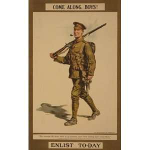  World War I Poster   Come along boys Enlist to day 39 X 