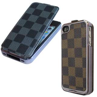    use Flip Leather Chrome Hard Back Case Cover for iPhone 4 4S  