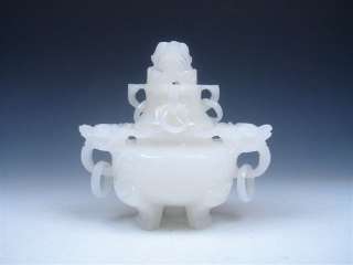   From U.S* White Jade Crafted Tripod Incense Burner Dragon Heads  