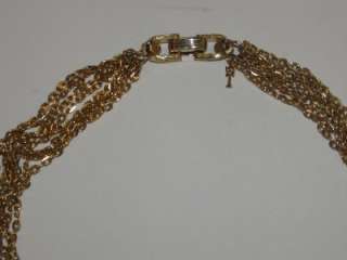  Signed CROWN TRIFARI Gold Tone Tassel Multi Strand Necklace  