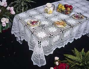   HANDMADE CROCHET LACE TABLECLOTH WHITE or BEIGE, OBLONG & ROUND SIZE