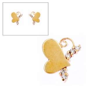  10KT Gold CZ Butterfly Heart Earrings Jewelry