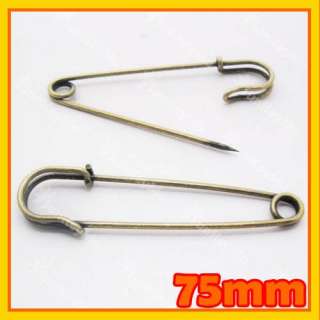 10 LARGE OVERSIZED METAL 3 INCH RUST PROOF SAFETY PINS Bronze CA038