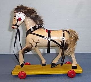   BEAUTIFUL PULLTOY DRAW HORSE * WOOD * ANTIQUE GERMAN 1930 s  