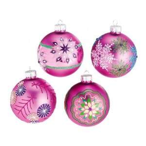  Pack of 8 Dazzling Pink Snowflake Design Glass Ball 
