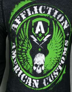 AFFLICTION Mens AC FLAG reversible Thermal Shirt Black White NEW 