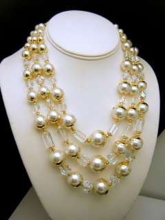 Vintage Japan Lustrous Faux Pearl Glass Bead Necklace Rich Elegant 