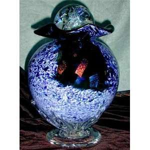 Purples & Black Stemmed Glass Cremation Urn 