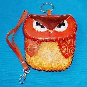 Owl Leather Coin Change Wristlet Purse Wallet Mini Bag  