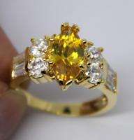 9KT YELLOW GOLD FILLED MARQUISE CITRINE& DIAMOND RING  