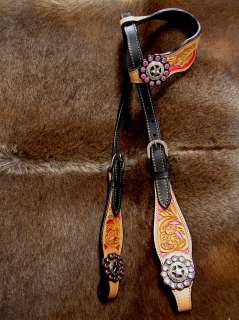 HORSE BRIDLE WESTERN LEATHER HEADSTALL HORSE TACK RODEO PINK HS324 