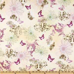  44 Wide All A Flutter Floral Cream Fabric By The Yard 