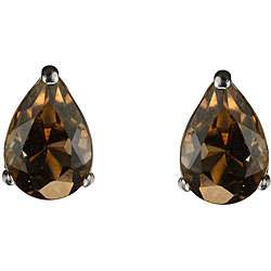 10k White Gold Pear shaped Smokey Quartz Stud Earrings  