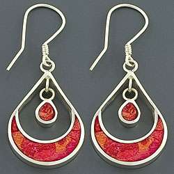 Sterling Silver Moon Red Coral Earrings (Indonesia)  