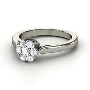  Carnation Ring, Round White Sapphire Sterling Silver Ring 