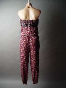 SEQUINED Lace Ruffle Floral Print Blouson Jumpsuit S  