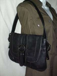 Fossil Fifty Four Raegan Leather Flap Satchel Tote Handbag Black $190 