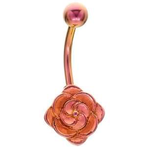    Pink Flowers In Bloom Anodized Titanium Belly Button Ring Jewelry