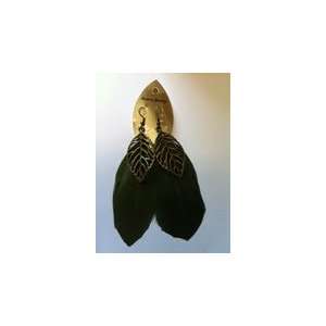  Natural Feather Fashion Earrings, Color Olive Green 