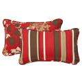   Decorative Reversible Red/Brown Floral/Striped Toss Pillows (Set of 2